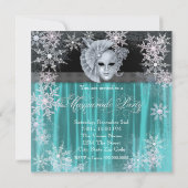 Aquamarines Blue Winter Wonderland Masquerade Part Einladung (Rückseite)