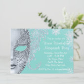 Aquamarines Blue Winter Wonderland Masquerade Part Einladung (Stehend Vorderseite)