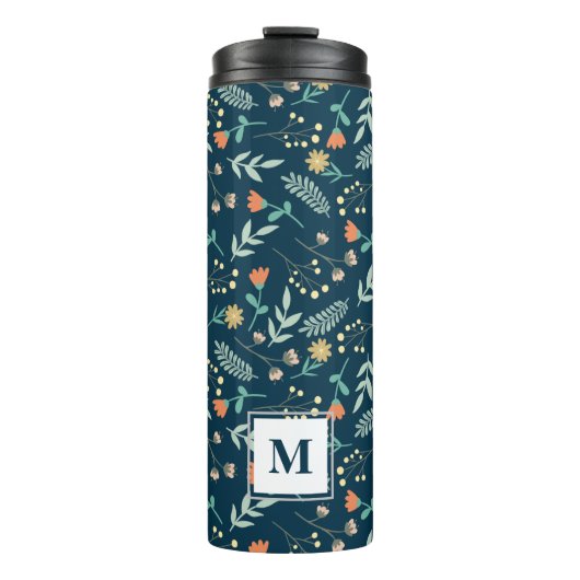 Aquamarines Blumengeschenk für moderne Chic Monogr Thermosbecher (Vorderseite)