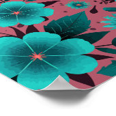 Aquamarines Blumenmuster auf Maroon-Hintergrund Poster (Ecke)