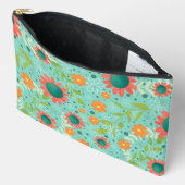 Aquamarines Blumenmuster Einzigartiges Kosmetikbeu Zubehörtasche (Offen)