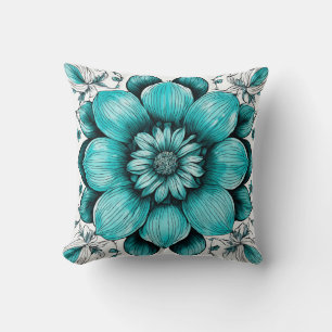 Aquamarines Blumenmuster Graukissen Kissen