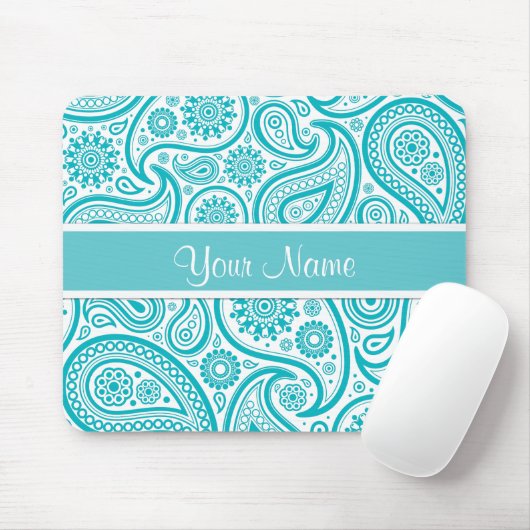 Aquamarines Blumenpaisley-Monogramm-Muster Mousepad (Mit Mouse)