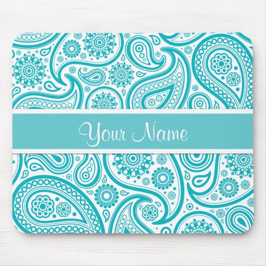 Aquamarines Blumenpaisley-Monogramm-Muster Mousepad (Vorne)