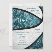 aquamarines Boho Federn Blumenpflaster Basketball  Einladung (Vorderseite)
