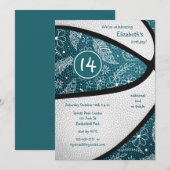 aquamarines Boho Federn Blumenpflaster Basketball  Einladung (Vorne/Hinten)