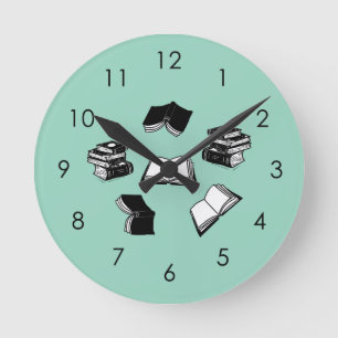 Aquamarines Bookish Bibliophile Bibliothekarisches Runde Wanduhr