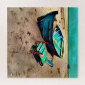 Aquamarines Boot am Sandstrand Puzzle (Horizontal)