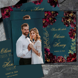 Aquamarines Bordeaux Jewel Tone Foto Save the Date Einladung