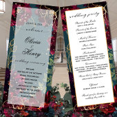 Aquamarines Bordeaux Jewel Tones Wedding Program Menükarte
