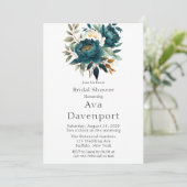 Aquamarines botanisches Brautparty Einladung (Stehend Vorderseite)