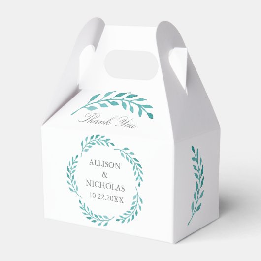Aquamarines Botanisches Einfaches Elegantes Hochze Geschenkschachtel (Vorderseite)