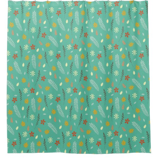 Aquamarines botanisches Muster Duschvorhang (Vorderseite)