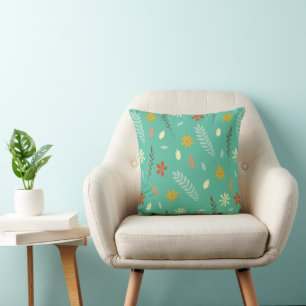 Aquamarines botanisches Muster Kissen