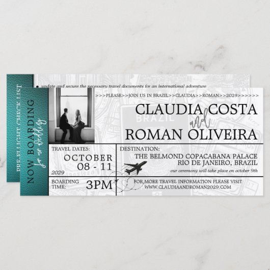Aquamarines Brasilien Hochzeit Boarding Pass Einla (Vorne/Hinten)