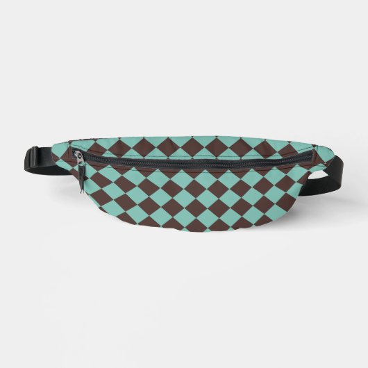 Aquamarines braunes Schachbrett Diamant Muster Bauchtasche (Vorderseite)