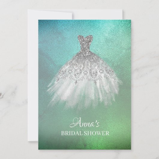 *~* Aquamarines Brautparty mit weißem Goldkleid Einladung (Vorderseite)