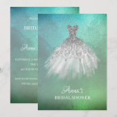 *~* Aquamarines Brautparty mit weißem Goldkleid Einladung (Vorne/Hinten)