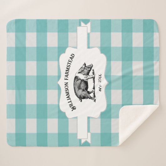 Aquamarines Buffalo Kariert Farm Pig Sherpa Blanke Sherpadecke (Vorderseite (Horizontal))