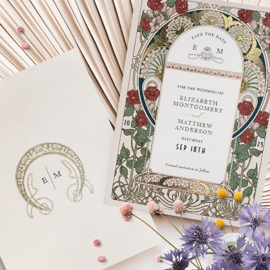 Aquamarines Burgund Save the Date Goldhochzeit Folieneinladung