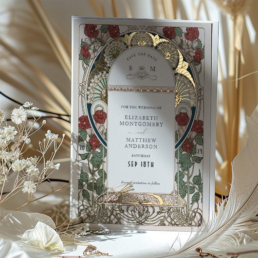 Aquamarines Burgund Save the Date Goldhochzeit Folieneinladung