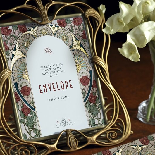 Aquamarines Burgundy Gold Envelope Vintage Wedding Foliendrucke