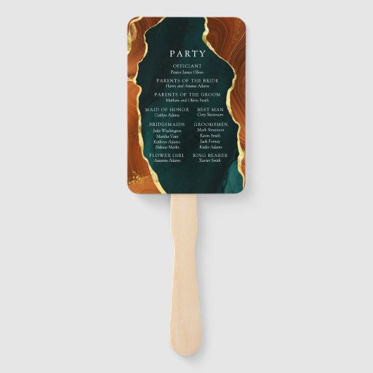 Aquamarines, Burnt Orange Gold Agate Wedding Progr Fächer (Rückseite)