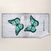 Aquamarines Butterfly Floral Beach Handtuch (Vorderseite)