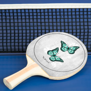 Aquamarines Butterfly floral Ping Pong Paddle Tischtennis Schläger