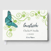 Aquamarines Butterfly Floral Wedbook Gästebuch (Vorderseite)