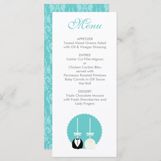 Aquamarines Cake Pop Hochzeitmenü Menükarte (Vorne/Hinten)