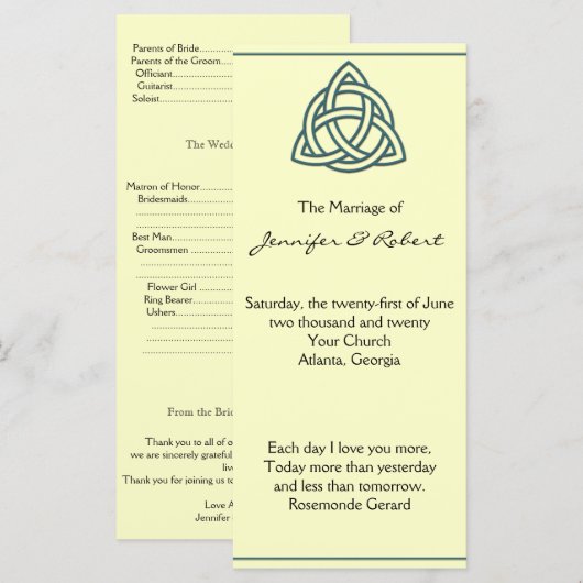Aquamarines Celtic Knot Wedding Programm (Vorne/Hinten)