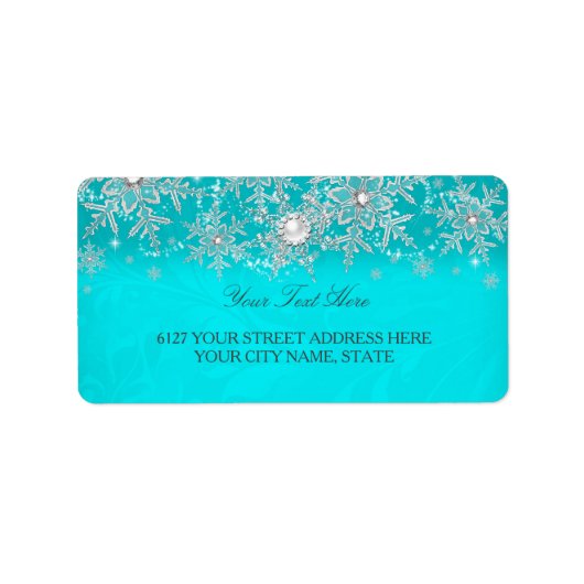 Aquamarines Crystal Pearl Snowflake Silver Address Adressaufkleber (Vorne)