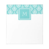 Aquamarines Damaskusmuster 1 mit Monogramm Notizblock (Vorderseite)