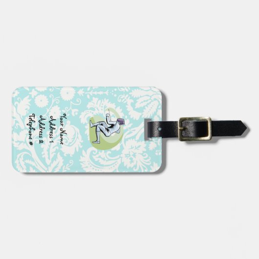 Aquamarines Damaskusmuster Gepäckanhänger (Vorderseite horizontal)