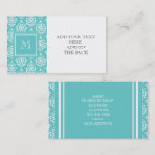 Aquamarines Damast-Muster 1 mit Monogramm Visitenkarte (Vorne/Hinten)