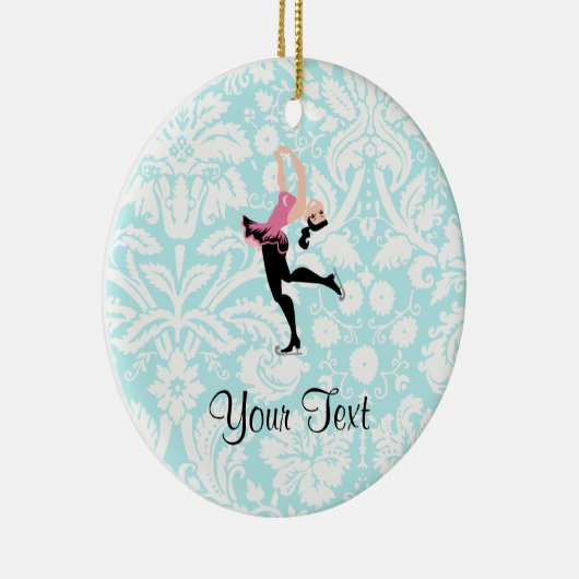 Aquamarines Damast-Muster-Eis-Skaten Keramikornament (Rechts)