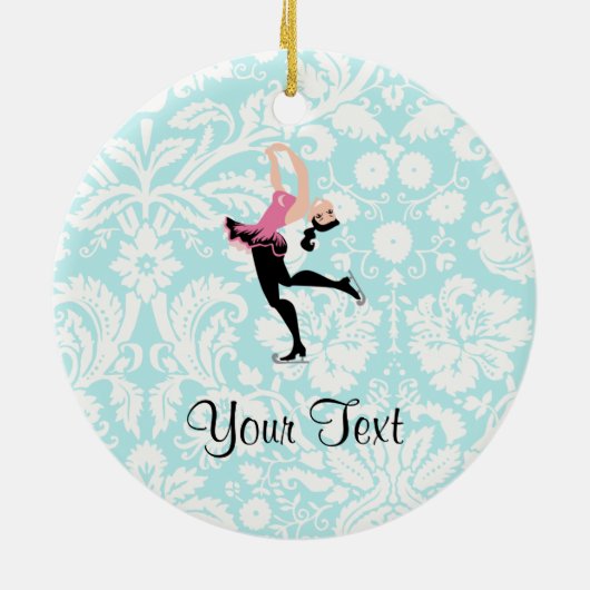 Aquamarines Damast-Muster-Eis-Skaten Keramikornament (Hinten)