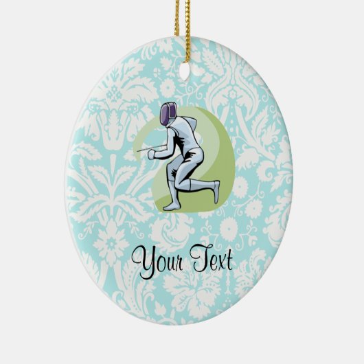 Aquamarines Damast-Muster-Fechten Keramik Ornament (Rechts)