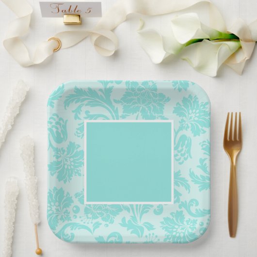 Aquamarines Damastpapier Pappteller (Hochzeit)