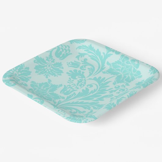 Aquamarines Damastpapier Pappteller (Gewinkelt)