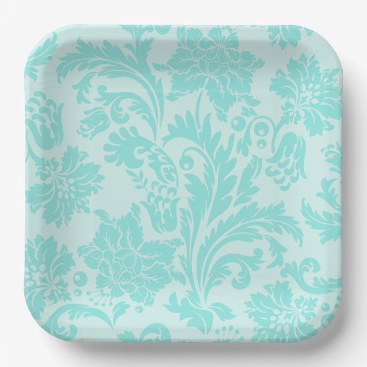 Aquamarines Damastpapier Pappteller (Vorderseite)