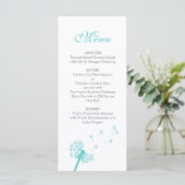 Aquamarines Dandelion Wedding Menu Menükarte (Stehend Vorderseite)