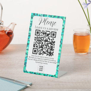 Aquamarines Dot-Muster Verlasse uns einen QR-Code Sockelschild