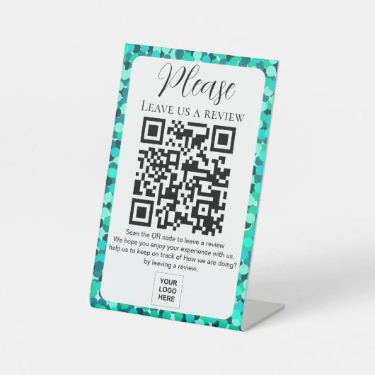 Aquamarines Dot-Muster Verlasse uns einen QR-Code Sockelschild (Vorderseite)