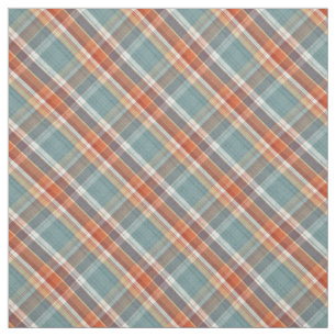 Aquamarines dunkelblaues Korallen Orange Kariertes Stoff