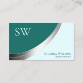 Aquamarines dunkles Silber-Dekor mit Monogramm und Visitenkarte (Vorderseite)