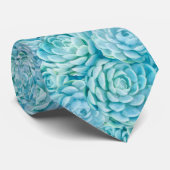 Aquamarines Echeveria-Sukkulationsmuster Krawatte (Gerollt)