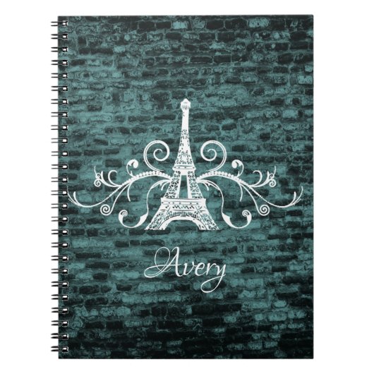 Aquamarines Eiffelturm Grunge-Notebook Notizblock (Vorderseite)