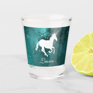 Aquamarines Einhorn-Personalisiertes Schiebeglas Schnapsglas